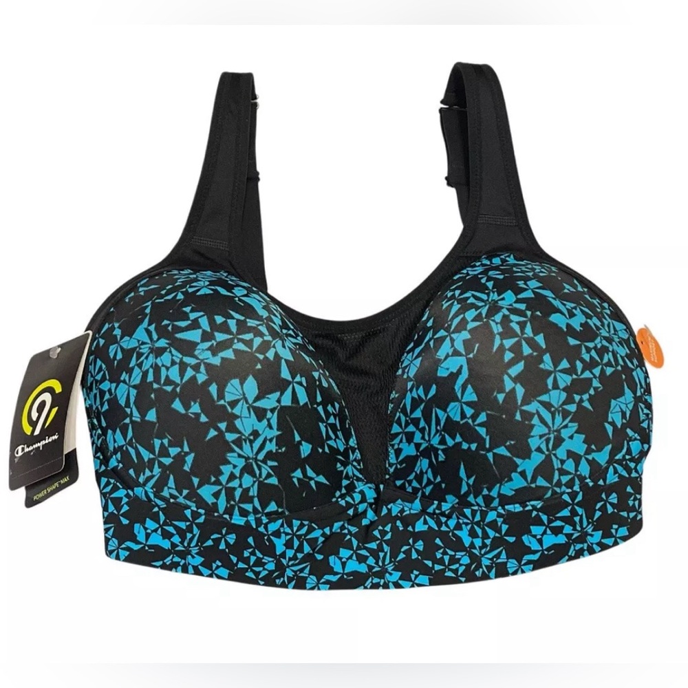Champion Power Shape Max Sports Bra 36D Blue Black Covertible Straps Padded NWT